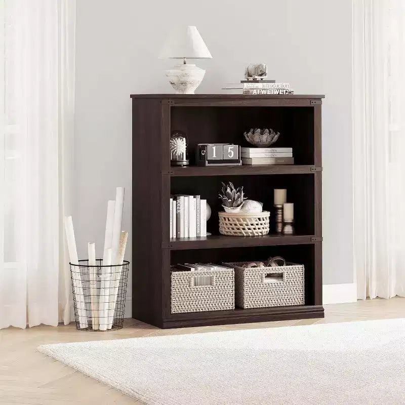 Bibliothèque de ferme à 3 niveaux avec rangement, étagère basse en bois à 3 niveaux pour le bureau, le salon, la chambre
