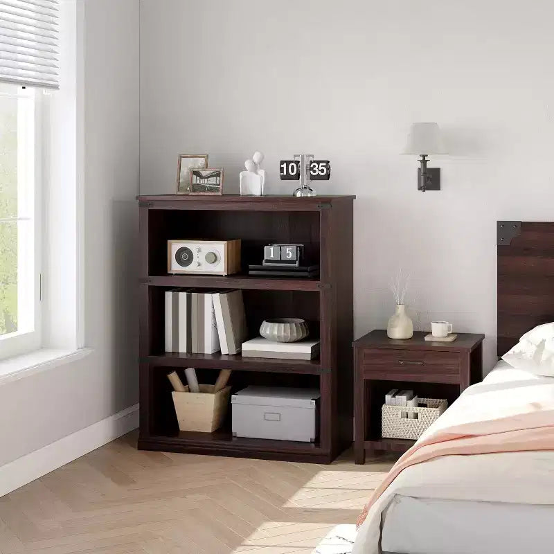 Bibliothèque de ferme à 3 niveaux avec rangement, étagère basse en bois à 3 niveaux pour le bureau, le salon, la chambre