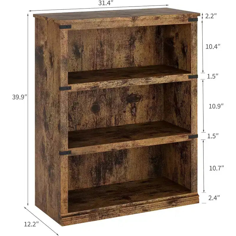 Bibliothèque de ferme à 3 niveaux avec rangement, étagère basse en bois à 3 niveaux pour le bureau, le salon, la chambre