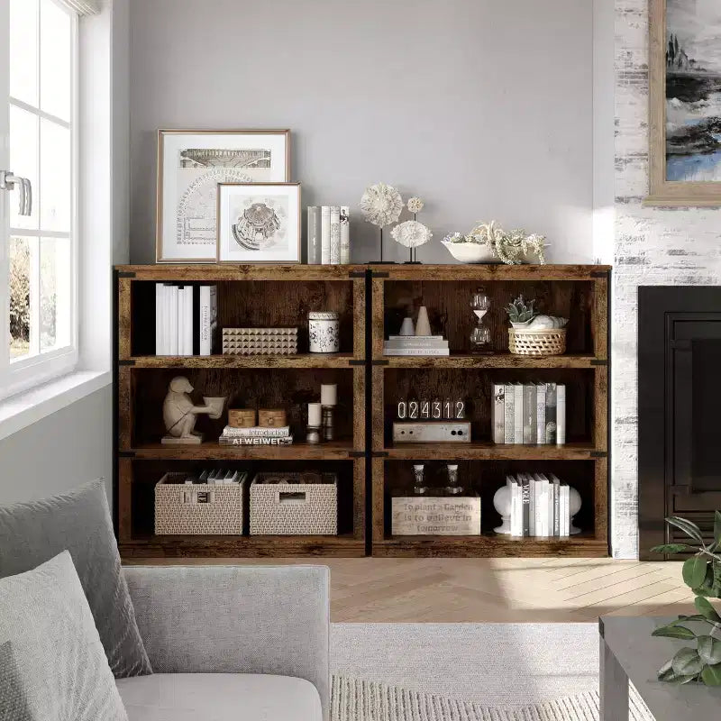 Bibliothèque de ferme à 3 niveaux avec rangement, étagère basse en bois à 3 niveaux pour le bureau, le salon, la chambre