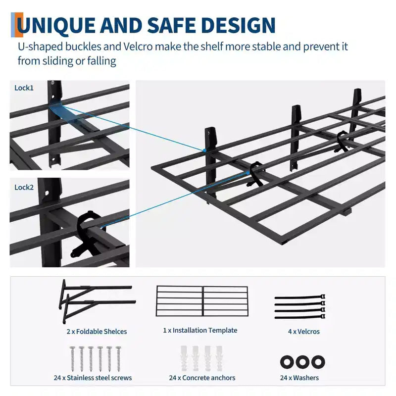 Lot de 2 étagères de garage 2x6 pieds, étagère murale de rangement de garage, étagères flottantes, charge 725 kg, étagère robuste pour rangement mural