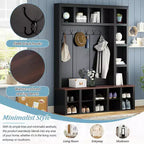 Porte-manteau, Tabouret de rangement pratique en noyer, Meuble à chaussures d'entrée 4 en 1 avec 13 compartiments de rangement, Convient pour le hall d'entrée