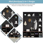 Porte-manteau, Tabouret de rangement pratique en noyer, Meuble à chaussures d'entrée 4 en 1 avec 13 compartiments de rangement, Convient pour le hall d'entrée