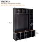 Porte-manteau, Tabouret de rangement pratique en noyer, Meuble à chaussures d'entrée 4 en 1 avec 13 compartiments de rangement, Convient pour le hall d'entrée