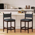 Tabourets de bar rembourrés Bestier avec dossier en tissu, cadre en bois et pieds robustes, lot de 2