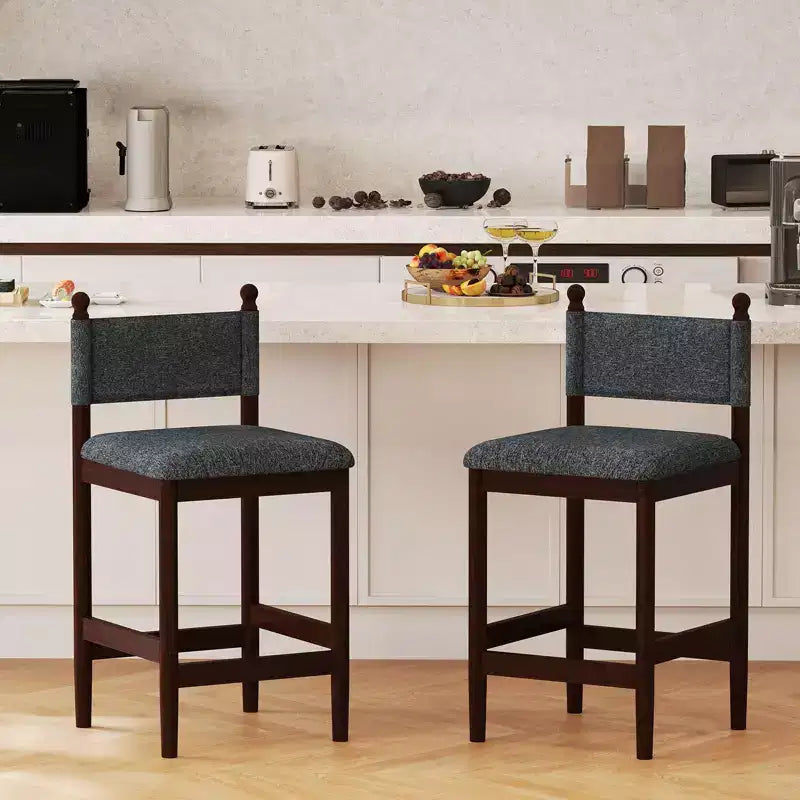 Tabourets de bar rembourrés Bestier avec dossier en tissu, cadre en bois et pieds robustes, lot de 2