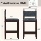 Tabourets de bar rembourrés Bestier avec dossier en tissu, cadre en bois et pieds robustes, lot de 2