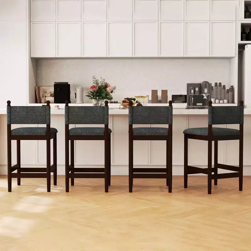 Tabourets de bar rembourrés Bestier avec dossier en tissu, cadre en bois et pieds robustes, lot de 2