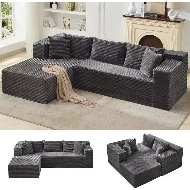 Canapé sectionnel en L de 269 cm, canapé modulaire moderne avec méridienne, meuble rembourré à assise profonde pour salon