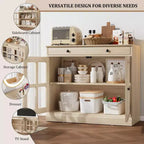 Buffet moderne de 35,4 po avec portes en verre, rangement et tiroirs - Solution de rangement polyvalente pour salle à manger et cuisine