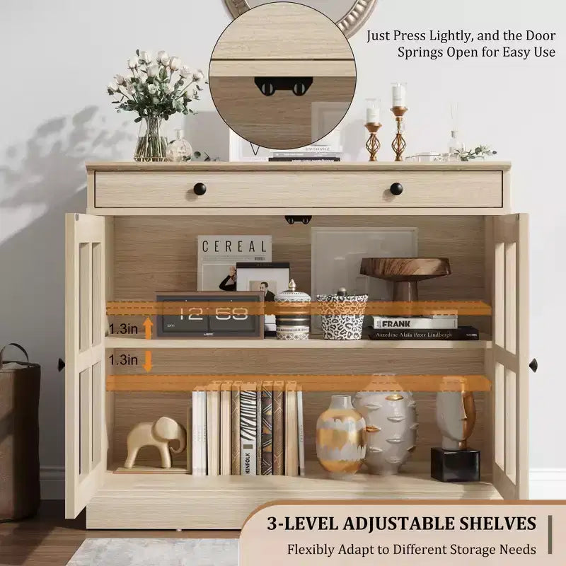 Buffet moderne de 35,4 po avec portes en verre, rangement et tiroirs - Solution de rangement polyvalente pour salle à manger et cuisine