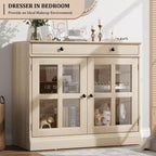 Buffet moderne de 35,4 po avec portes en verre, rangement et tiroirs - Solution de rangement polyvalente pour salle à manger et cuisine