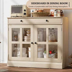 Buffet moderne de 35,4 po avec portes en verre, rangement et tiroirs - Solution de rangement polyvalente pour salle à manger et cuisine