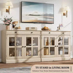 Buffet moderne de 35,4 po avec portes en verre, rangement et tiroirs - Solution de rangement polyvalente pour salle à manger et cuisine