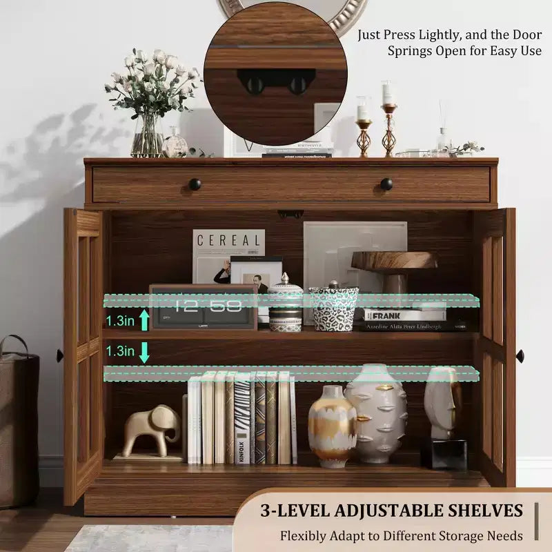 Buffet moderne de 35,4 po avec portes en verre, rangement et tiroirs - Solution de rangement polyvalente pour salle à manger et cuisine