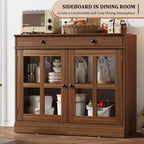 Buffet moderne de 35,4 po avec portes en verre, rangement et tiroirs - Solution de rangement polyvalente pour salle à manger et cuisine