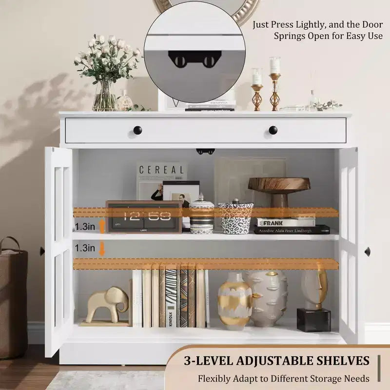 Buffet moderne de 35,4 po avec portes en verre, rangement et tiroirs - Solution de rangement polyvalente pour salle à manger et cuisine