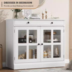 Buffet moderne de 35,4 po avec portes en verre, rangement et tiroirs - Solution de rangement polyvalente pour salle à manger et cuisine