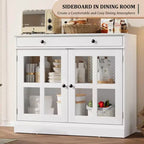 Buffet moderne de 35,4 po avec portes en verre, rangement et tiroirs - Solution de rangement polyvalente pour salle à manger et cuisine