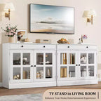Buffet moderne de 35,4 po avec portes en verre, rangement et tiroirs - Solution de rangement polyvalente pour salle à manger et cuisine