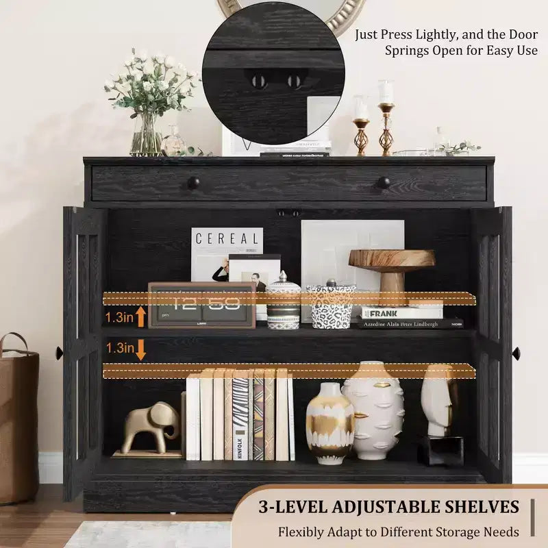 Buffet moderne de 35,4 po avec portes en verre, rangement et tiroirs - Solution de rangement polyvalente pour salle à manger et cuisine