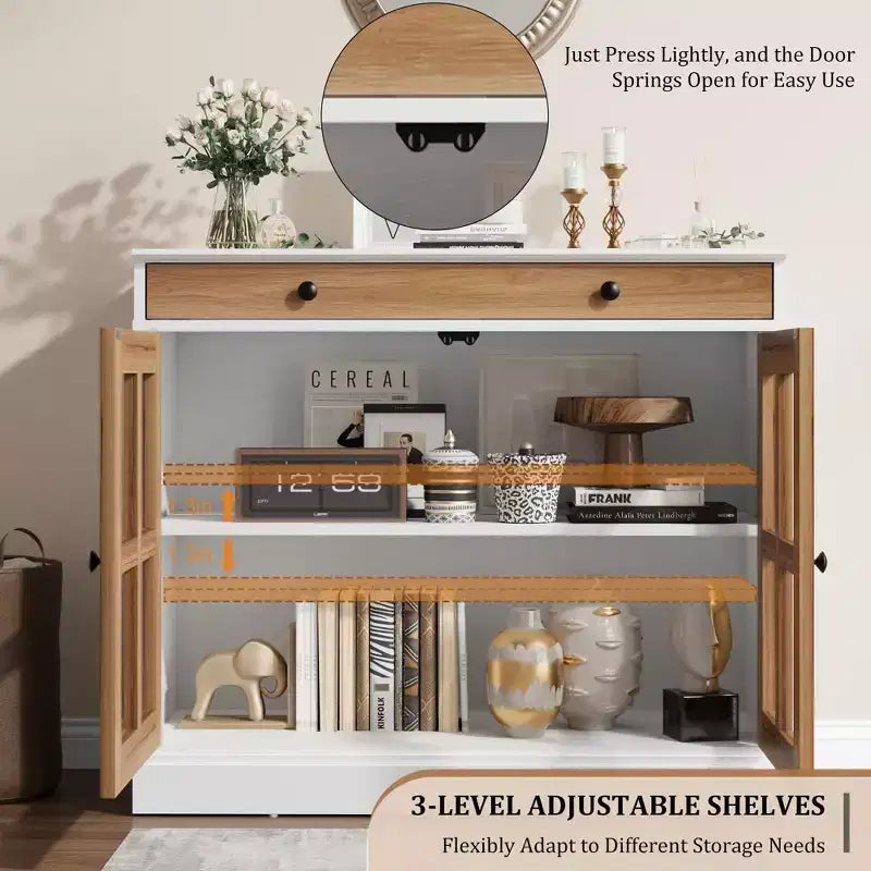 Buffet moderne de 35,4 po avec portes en verre, rangement et tiroirs - Solution de rangement polyvalente pour salle à manger et cuisine