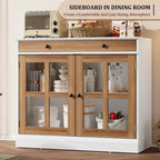 Buffet moderne de 35,4 po avec portes en verre, rangement et tiroirs - Solution de rangement polyvalente pour salle à manger et cuisine