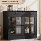 Buffet moderne de 35,4 po avec portes en verre, rangement et tiroirs - Solution de rangement polyvalente pour salle à manger et cuisine