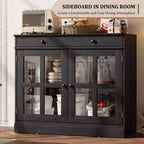 Buffet moderne de 35,4 po avec portes en verre, rangement et tiroirs - Solution de rangement polyvalente pour salle à manger et cuisine