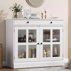 Buffet moderne de 35,4 po avec portes en verre, rangement et tiroirs - Solution de rangement polyvalente pour salle à manger et cuisine