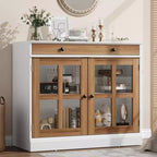 Buffet moderne de 35,4 po avec portes en verre, rangement et tiroirs - Solution de rangement polyvalente pour salle à manger et cuisine