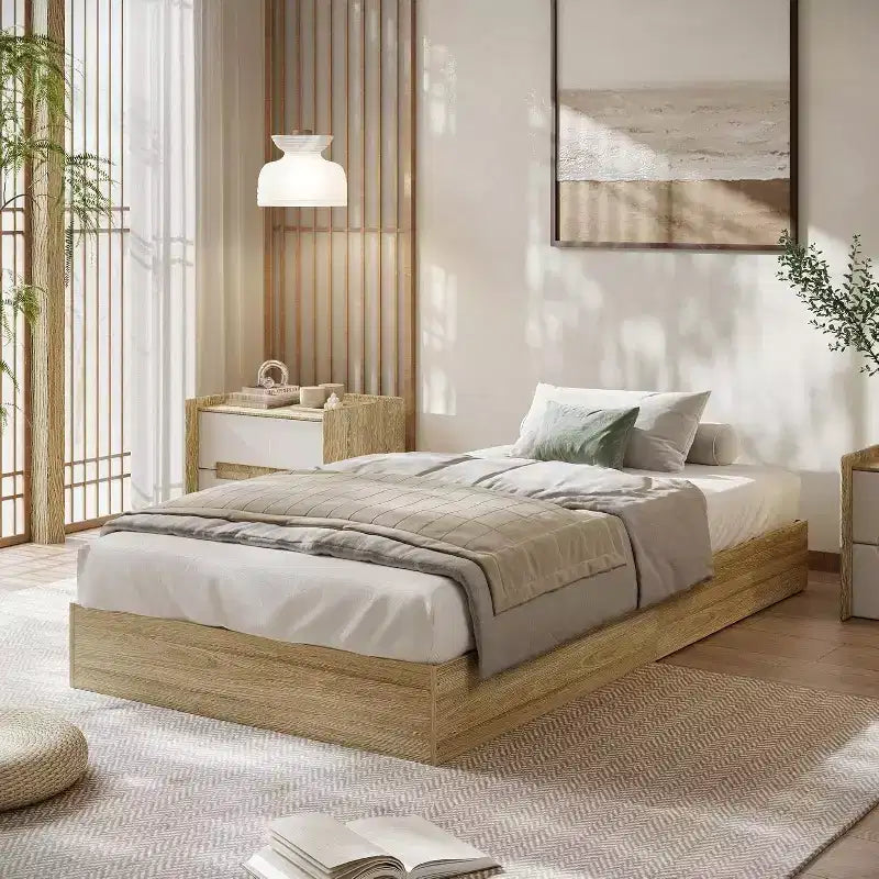 GustoWave Twin Size Solid Wood Platform Bed Frame, Sturdy Wooden Slats, Modern Minimalist, Floor-Standing, Space-Saving, No Box Spring Needed