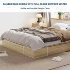 Cadre de lit plateforme en bois massif de taille double GustoWave, lattes en bois robustes, minimaliste moderne, au sol, gain de place, pas besoin de sommier tapissier