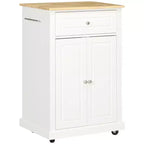 FAMYYT White Natural Wood Top 18 in. Kitchen Island with 1-Storage Cabinets, 1-Drawers, and 4-Lockable Wheels