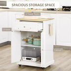 Îlot de cuisine FAMYYT en bois naturel blanc de 45,7 cm avec 1 armoire de rangement, 1 tiroir et 4 roulettes verrouillables