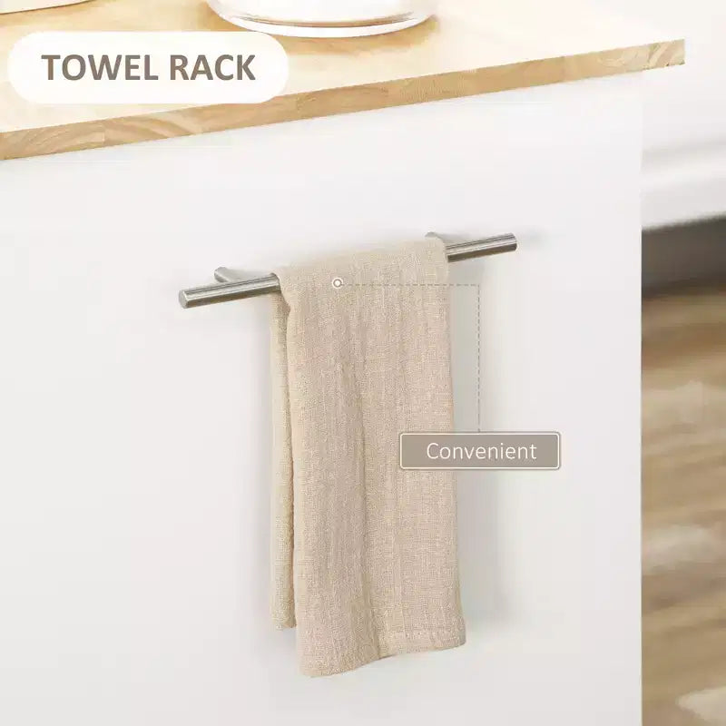 Îlot de cuisine FAMYYT en bois naturel blanc de 45,7 cm avec 1 armoire de rangement, 1 tiroir et 4 roulettes verrouillables