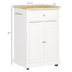 Îlot de cuisine FAMYYT en bois naturel blanc de 45,7 cm avec 1 armoire de rangement, 1 tiroir et 4 roulettes verrouillables