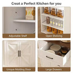 FAMYYT Îlot de cuisine 46 po en bois massif blanc avec prises électriques/ports USB, armoire poubelle, étagères de porte et tiroirs