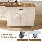 FAMYYT Îlot de cuisine 46 po en bois massif blanc avec prises électriques/ports USB, armoire poubelle, étagères de porte et tiroirs