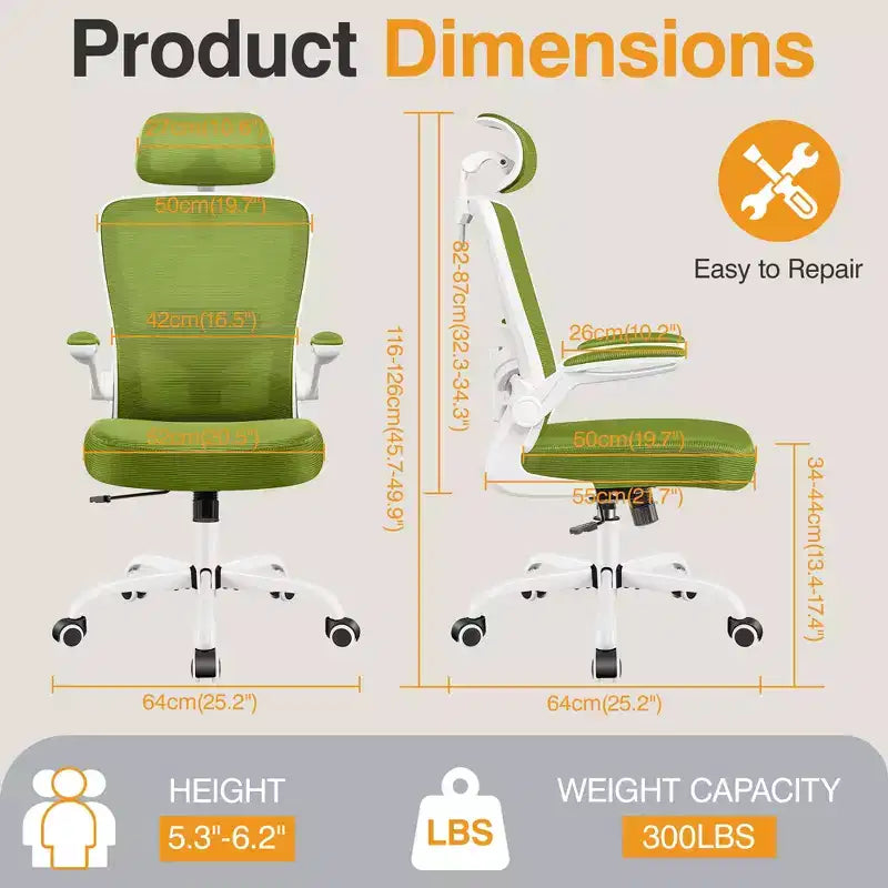 Chaise de bureau KERDOM avec appui-tête et support lombaire réglable, chaise de travail pivotante pour bureau à domicile avec dossier haut et accoudoirs, noir
