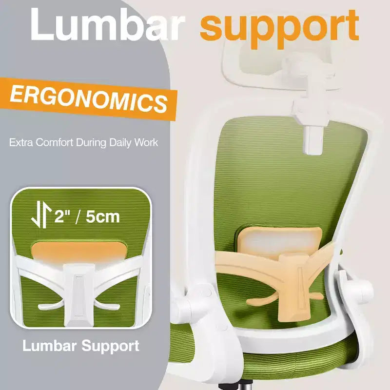 Chaise de bureau KERDOM avec appui-tête et support lombaire réglable, chaise de travail pivotante pour bureau à domicile avec dossier haut et accoudoirs, noir