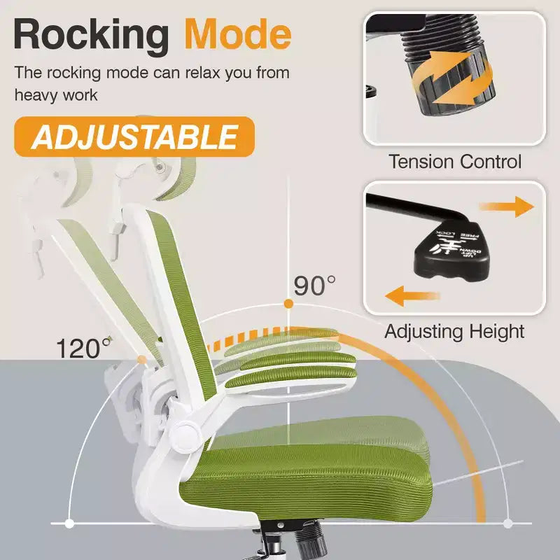 Chaise de bureau KERDOM avec appui-tête et support lombaire réglable, chaise de travail pivotante pour bureau à domicile avec dossier haut et accoudoirs, noir
