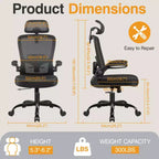 Chaise de bureau KERDOM avec appui-tête et support lombaire réglable, chaise de travail pivotante pour bureau à domicile avec dossier haut et accoudoirs, noir