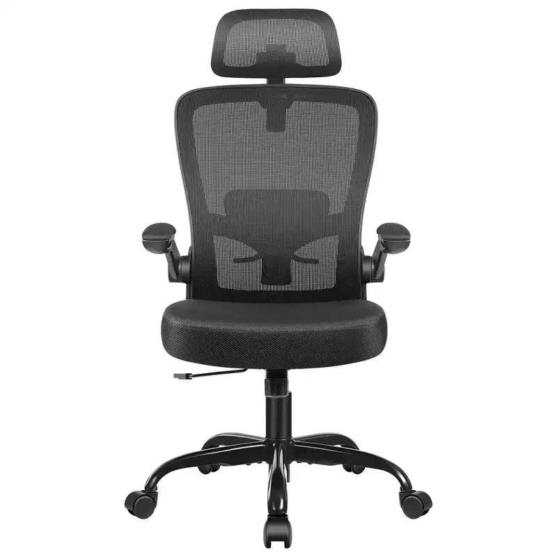 Chaise de bureau KERDOM avec appui-tête et support lombaire réglable, chaise de travail pivotante pour bureau à domicile avec dossier haut et accoudoirs, noir