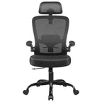 Chaise de bureau KERDOM avec appui-tête et support lombaire réglable, chaise de travail pivotante pour bureau à domicile avec dossier haut et accoudoirs, noir