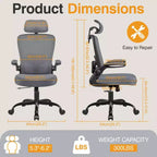 Chaise de bureau KERDOM avec appui-tête et support lombaire réglable, chaise de travail pivotante pour bureau à domicile avec dossier haut et accoudoirs, noir