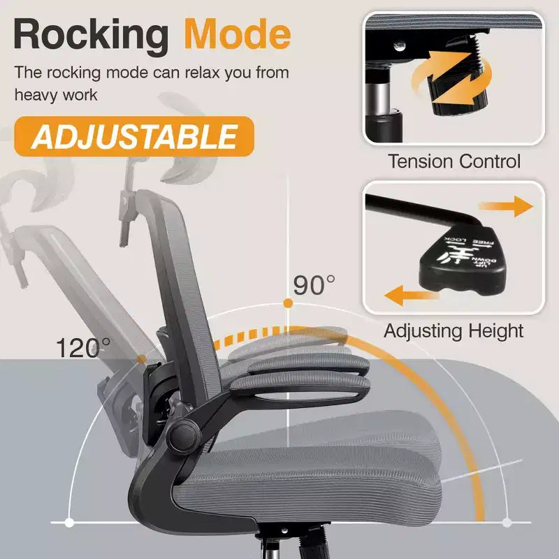 Chaise de bureau KERDOM avec appui-tête et support lombaire réglable, chaise de travail pivotante pour bureau à domicile avec dossier haut et accoudoirs, noir