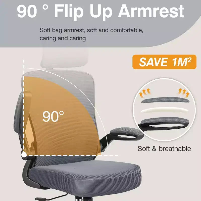Chaise de bureau KERDOM avec appui-tête et support lombaire réglable, chaise de travail pivotante pour bureau à domicile avec dossier haut et accoudoirs, noir