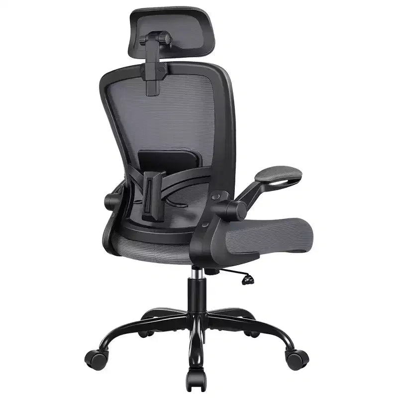 Chaise de bureau KERDOM avec appui-tête et support lombaire réglable, chaise de travail pivotante pour bureau à domicile avec dossier haut et accoudoirs, noir