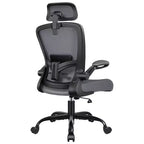 Chaise de bureau KERDOM avec appui-tête et support lombaire réglable, chaise de travail pivotante pour bureau à domicile avec dossier haut et accoudoirs, noir